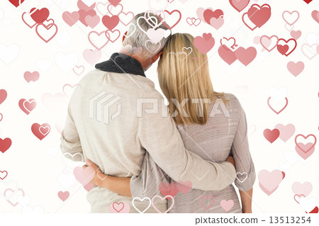 Composite image of happy couple standing with arms around 13513254