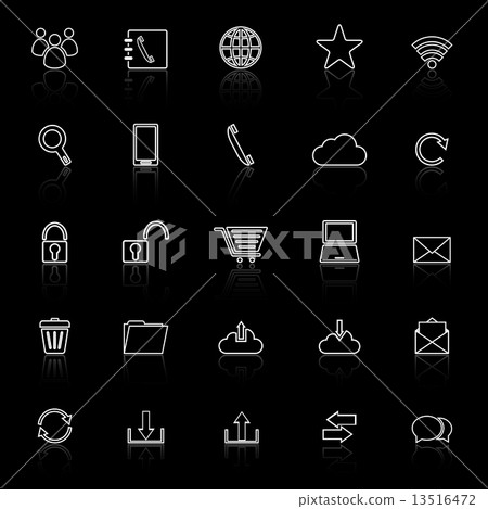 Communication line icons with reflect on black background Communication line icons with reflect on black background 13516472