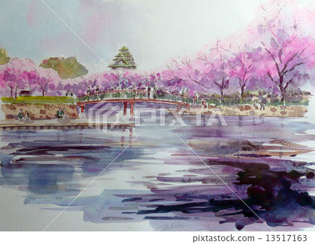 Sketch of Osaka Castle in Spring 13517163