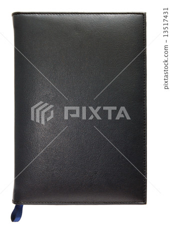 Black leather note book isolated on white background 13517431