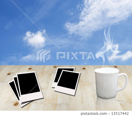 blank photo and cup of coffee blank photo and cup of coffee 13517442
