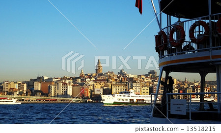 The Galata Bridge and the Galata Tower of Istanbul Harbor 13518215