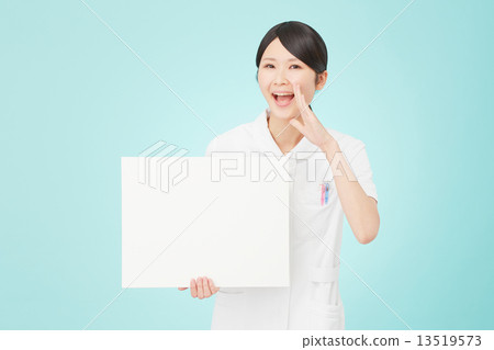 Nurse cheering with message board Nurse cheering with message board 13519573