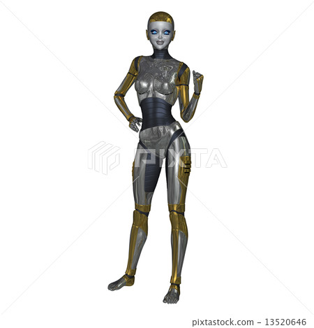 Female robot to pose Android real 3D CG background Transparency png illustration material 13520646