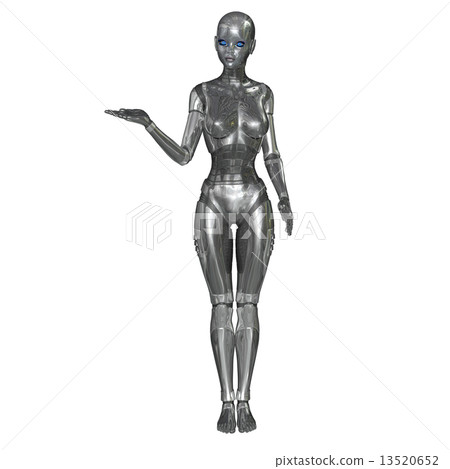 Female robot to pose Android real 3D CG background Transparency png illustration material 13520652