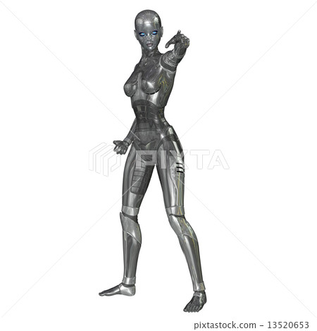 Female robot to pose Android real 3D CG background Transparency png illustration material 13520653