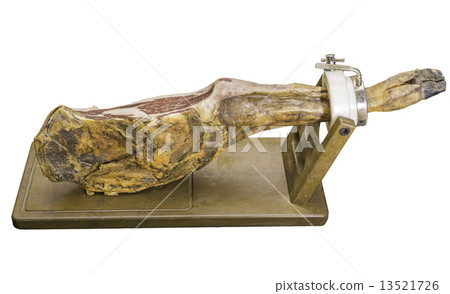 Cured serrano ham over white background, ultra wide angle Cured serrano ham over white background, ultra wide angle 13521726