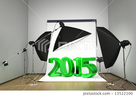 Empty studio with a 2015 nombers  in the center 13522100