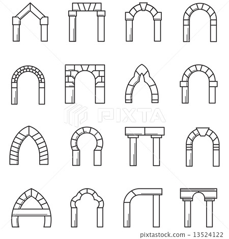 Black line icons vector collection of arches 13524122