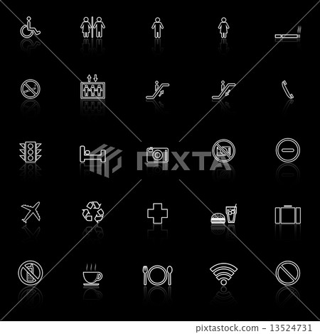 Public line icons with reflect on black background - Stock Illustration ...