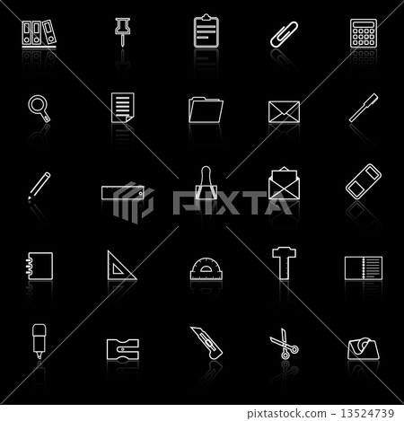 Stationery line icons with reflect on black background 13524739