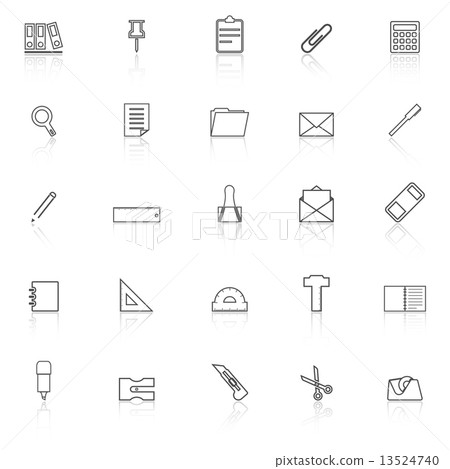 Stationery line icons with reflect on white background 13524740