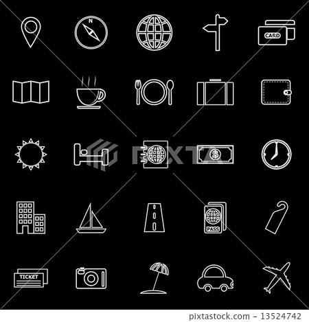 Travel line icons on black background 13524742