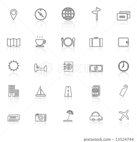 Travel line icons with reflect on white background 13524744