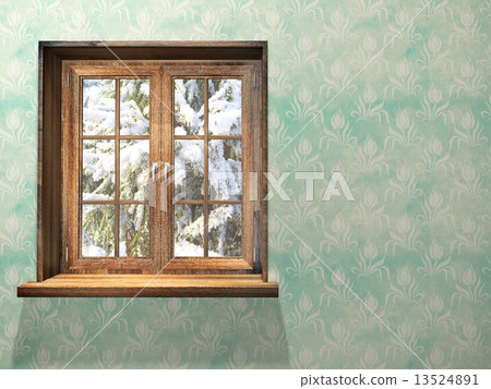 Closed wooden window Closed wooden window 13524891