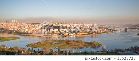 Istanbul from Eyüp cemetery and golden horn with meander, Turkey 13525725