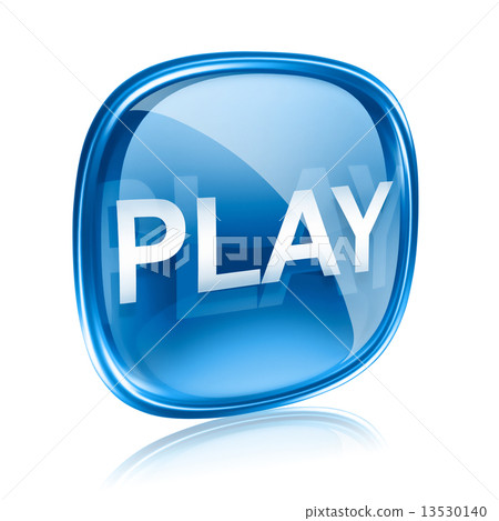 Play icon blue glass, isolated on white background 13530140