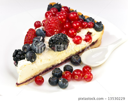 Piece of a pie with fresh berries on a plate 13530229