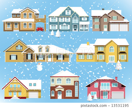 Snow covered city houses 13531195
