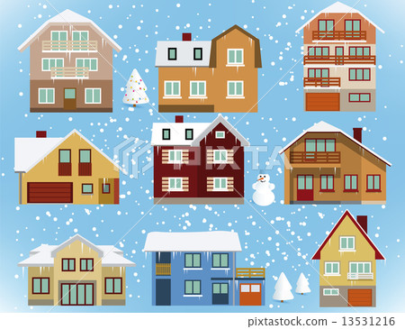 Snow covered city houses 13531216
