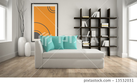 Modern interior with couch 3D rendering 13532031