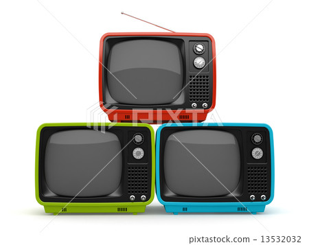 Multicolored pyramid of retro TV white background 13532032