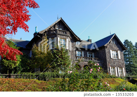 The autumn leaves and the blue sky of the former Furukawa garden 13533203