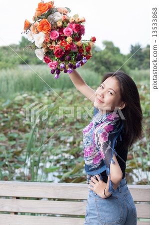 woman and flowers bouquet woman and flowers bouquet 13533868