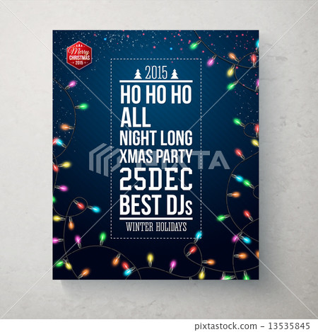 Merry Christmas and Happy new year party poster. Dark blue backg 13535845