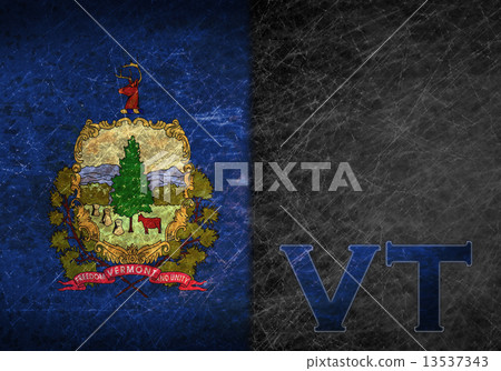 Old rusty metal sign with a flag and US state abbreviation Old rusty metal sign with a flag and US state abbreviation 13537343