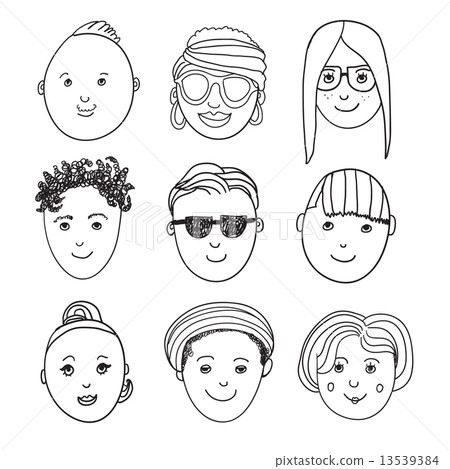 set of vector hand drawn people faces - Stock Illustration [13539384 ...