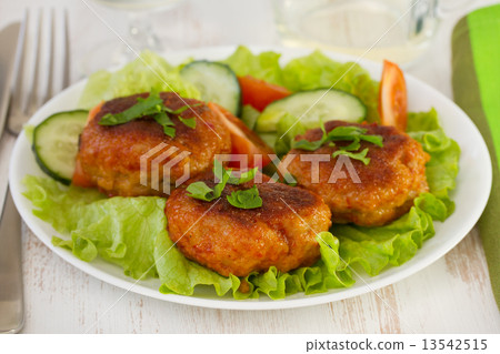 meatballs with sauce and salad on the plate meatballs with sauce and salad on the plate 13542515