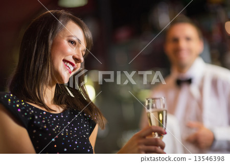 Pretty brunette smiling with champagne 13546398