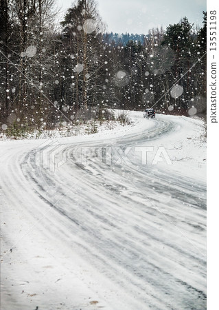 moving car on a forest road moving car on a forest road 13551198