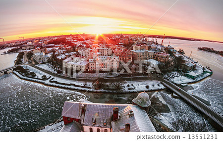 View of the historic city of Vyborg from St. Olav tower, at dawn View of the historic city of Vyborg from St. Olav tower, at dawn 13551231