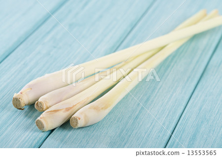 Lemongrass on a wooden blue background  13553565