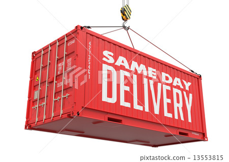 Same Day Delivery - Red Hanging Cargo Container. Same Day Delivery - Red Hanging Cargo Container. 13553815