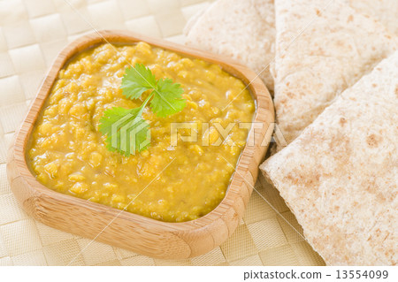 Tarka Dal - Indian yellow split pea curry with chapatis.  13554099