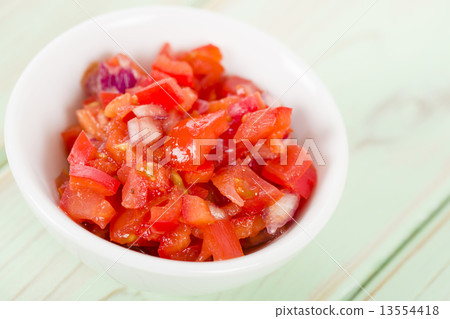 Tomato Salsa - Mexican tomato dip in a white bowl. 13554418