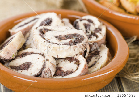 Chicken rolls with black olives and capers. Spanish tapas. Chicken rolls with black olives and capers. Spanish tapas. 13554583