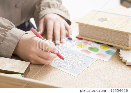 A woman writing sundries and a postcard 13554636