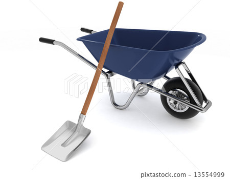 Garden tools. Garden wheelbarrow and a shovel 13554999