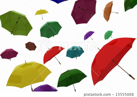 Flying of multicoloured umbrellas 13555008