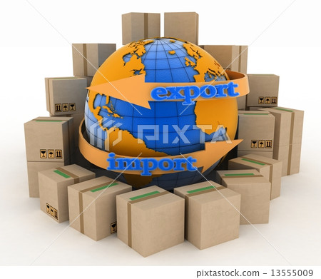Import and export arrow around earth for business. Concept of buying goods worldwide 13555009