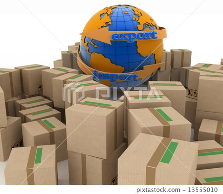 Import and export arrow around earth for business. Concept of buying goods worldwide 13555010