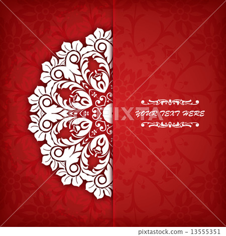 Abstract vector circle floral ornamental border. Lace pattern design. White ornament on blue backgro Abstract vector circle floral ornamental border. Lace pattern design. White ornament on blue backgro 13555351
