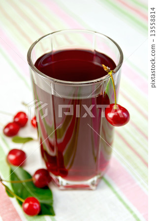 Compote cherry in glassful on tablecloth Compote cherry in glassful on tablecloth 13558814