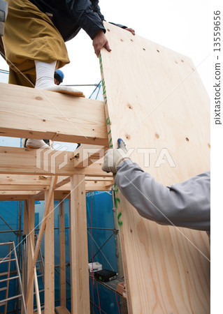 The upper building of wooden houses 13559656