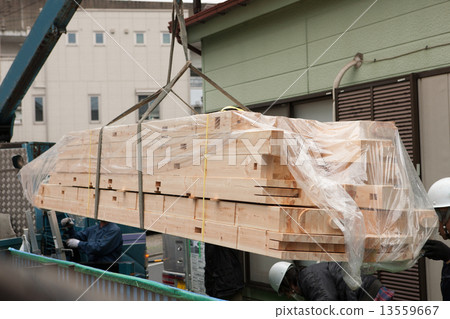 The upper building of wooden houses 13559667