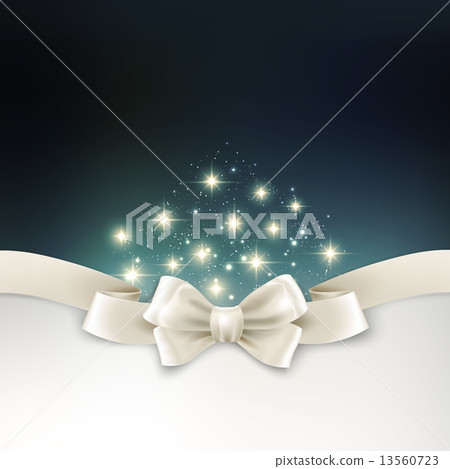 Holiday light Christmas background with white silk bow 13560723